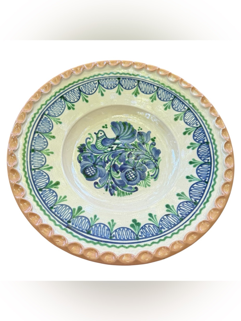 Vintage Hungarian Plate Blue Bird Floral Signed